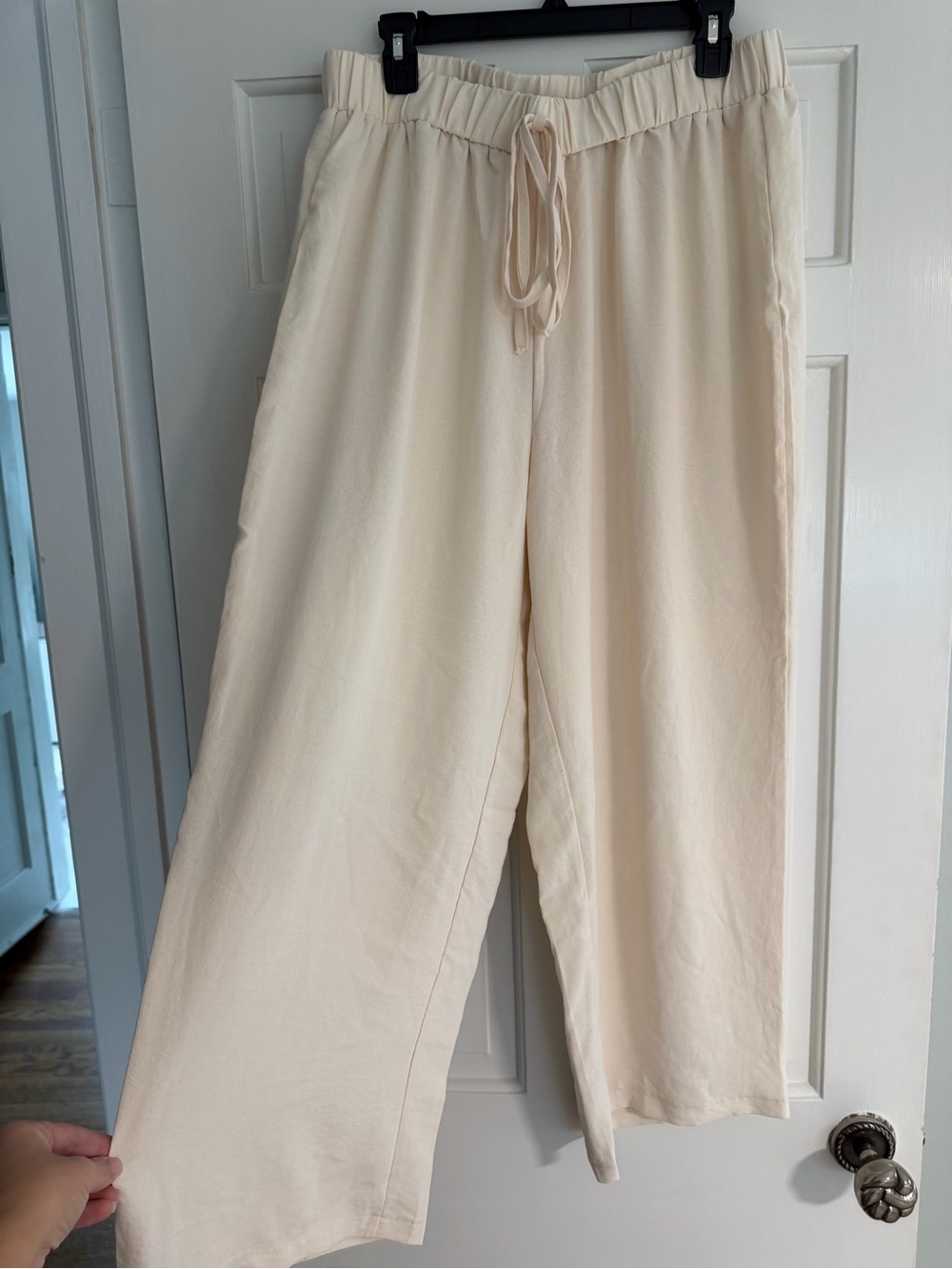 SHEIN Cream Wide-Leg Drawstring Pants